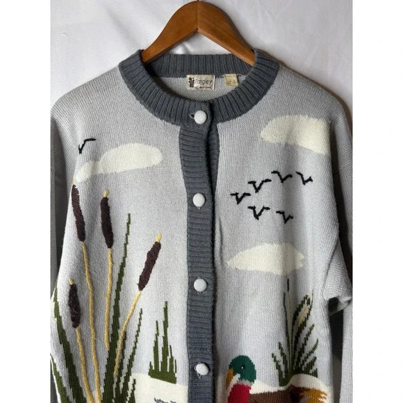 Vtg Rangley L Mallard Duck Scenic Cardigan Sweater Wool Blend grandpacore Read - Picture 4 of 13